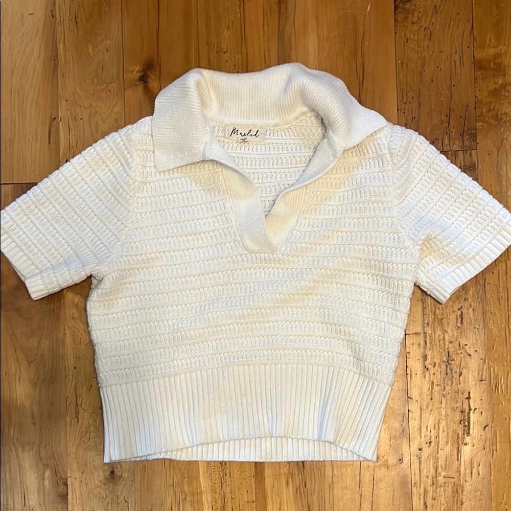 Marled Cream Knit Collared Sweater